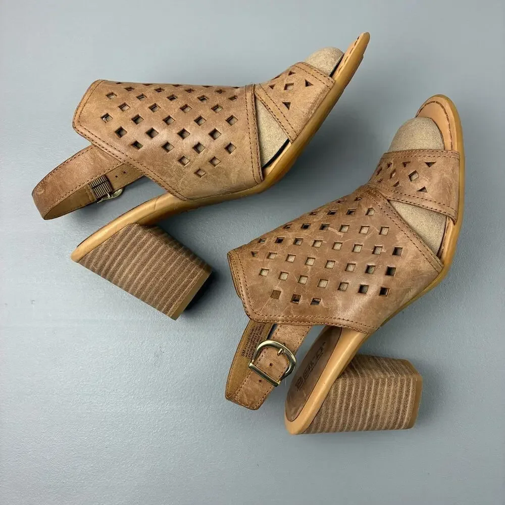 Born Women's Brown Leather Open-Toe Block Heel Sandals